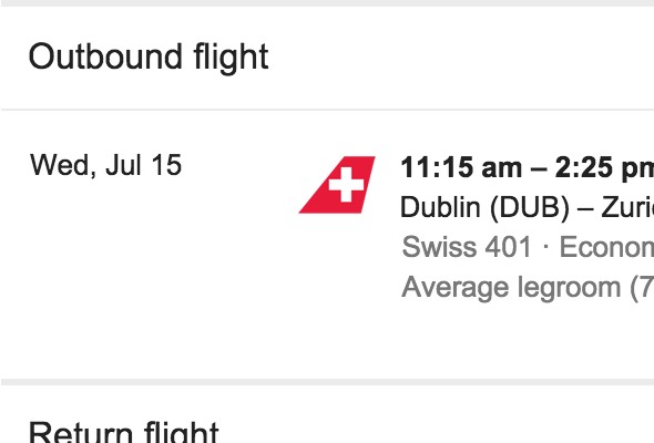 Google Flights trip details