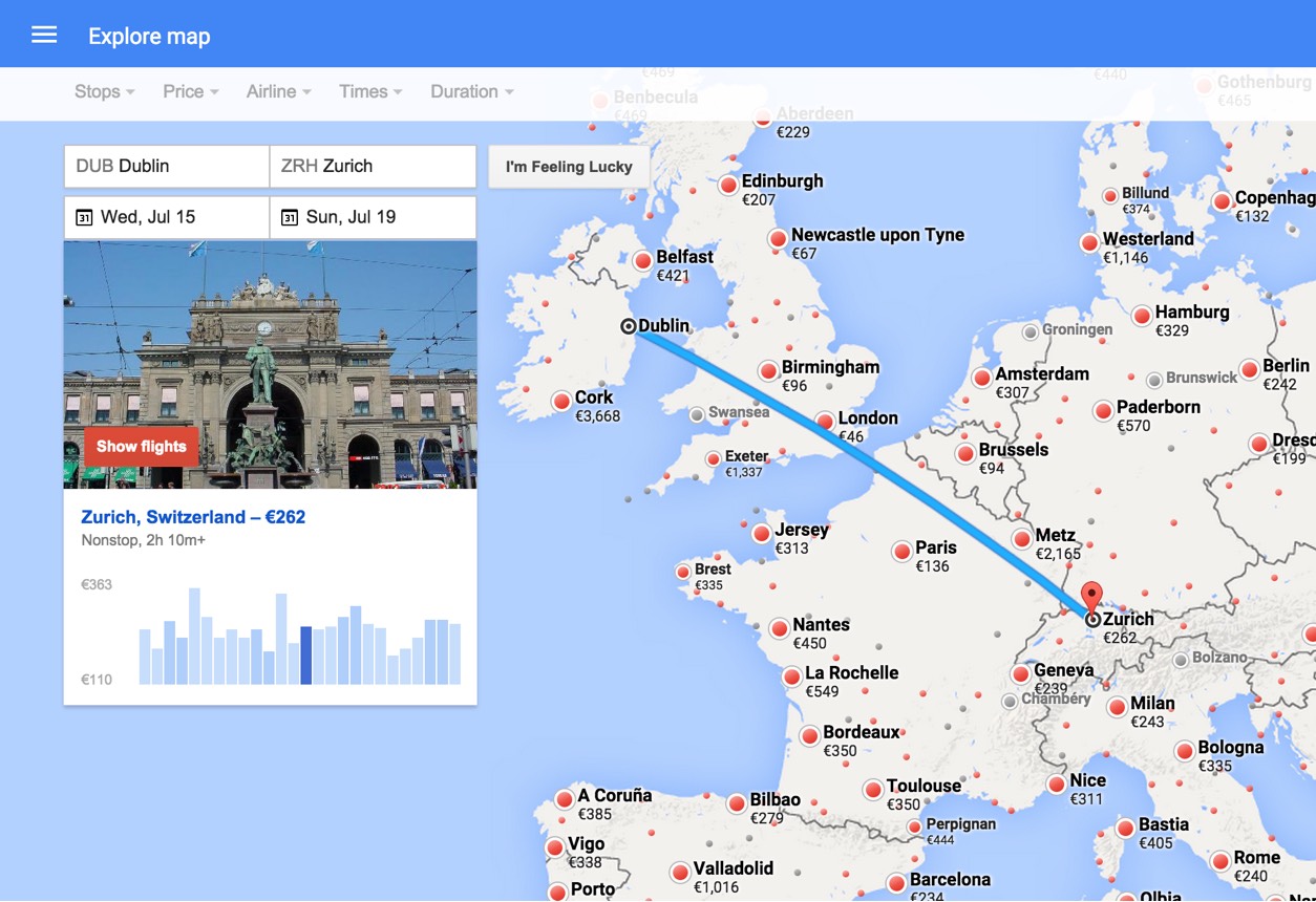 Google Flights map view